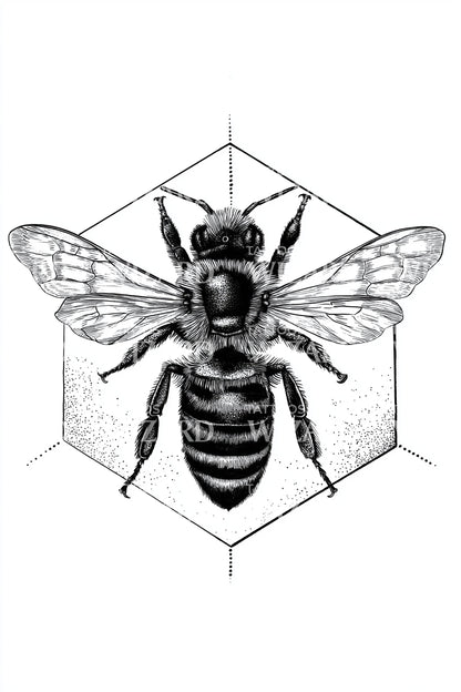 Hexagon Bee Emblem Tattoo Design