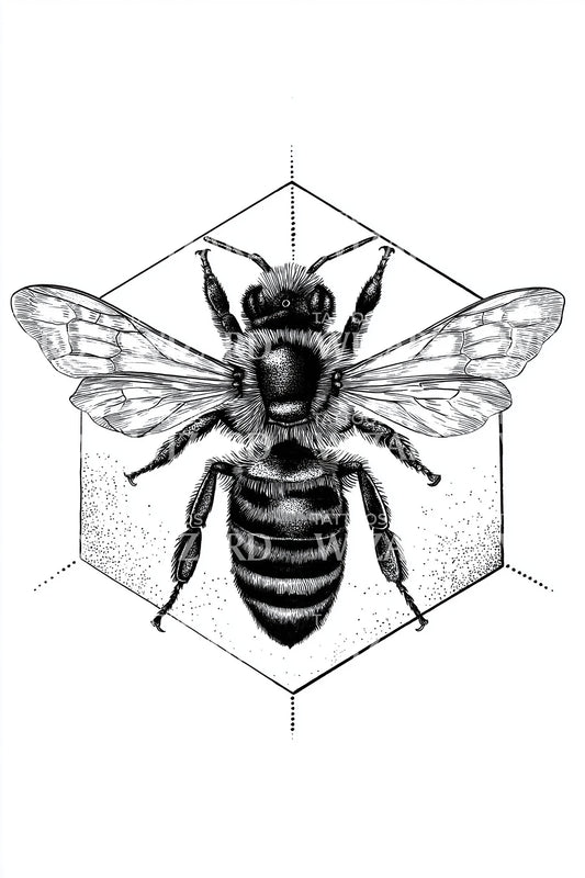 Hexagon Bee Emblem Tattoo Design