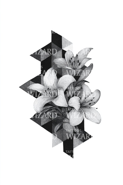 Diseño de tatuaje mosaico flor de hexágono