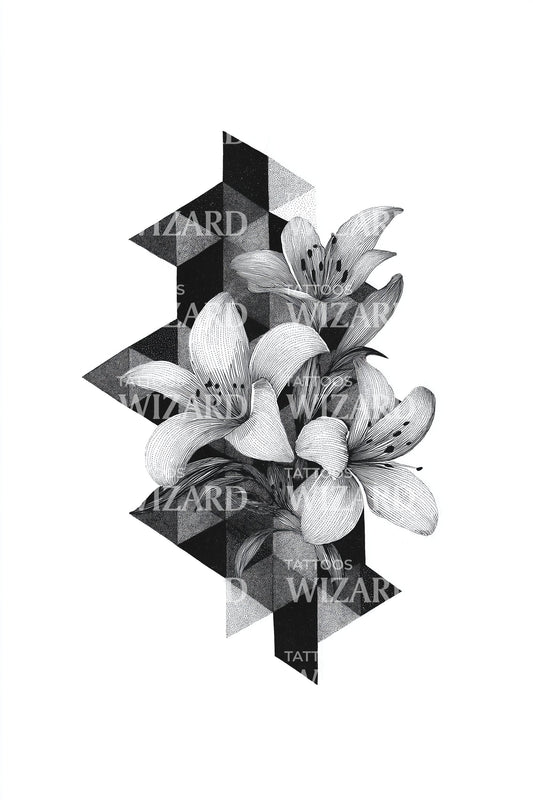 Hexagon Bloom Mosaic Tattoo Design