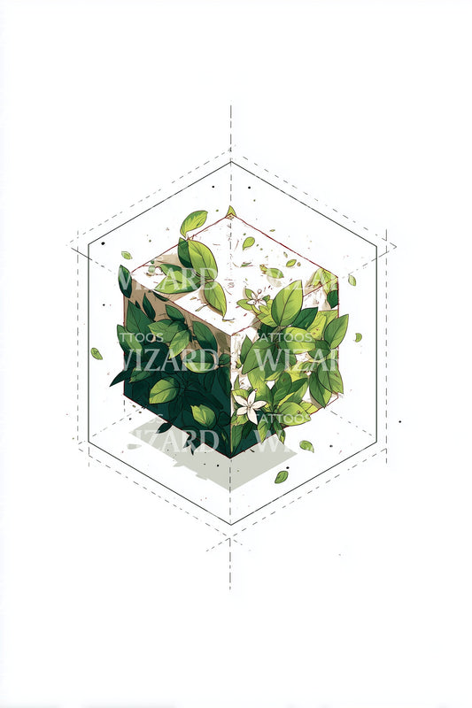 Hexagonal Greenery Tattoo Design