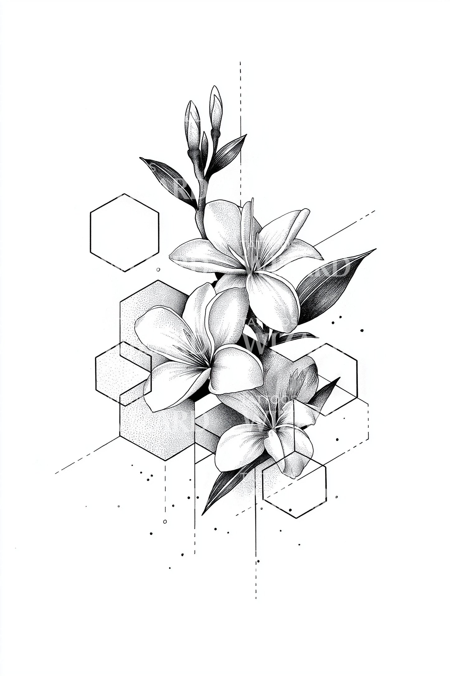 Hexagonal Magnolia Bloom Tattoo Design