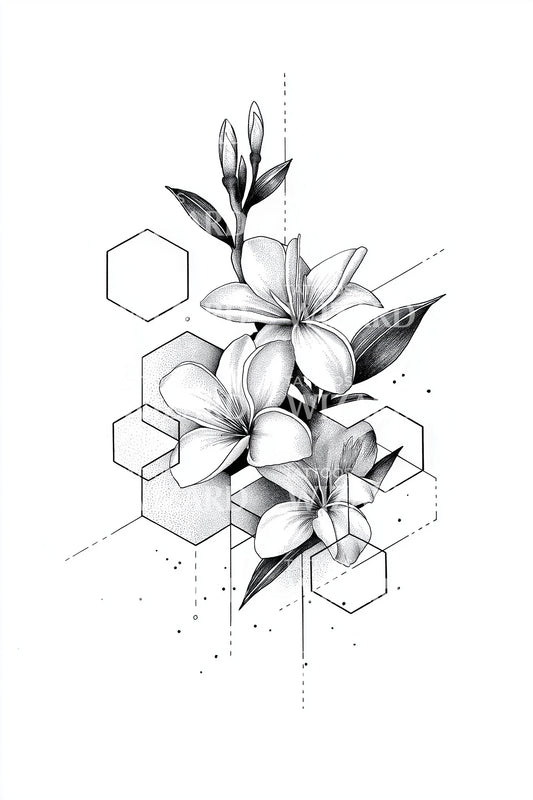 Hexagonal Magnolia Bloom Tattoo Design