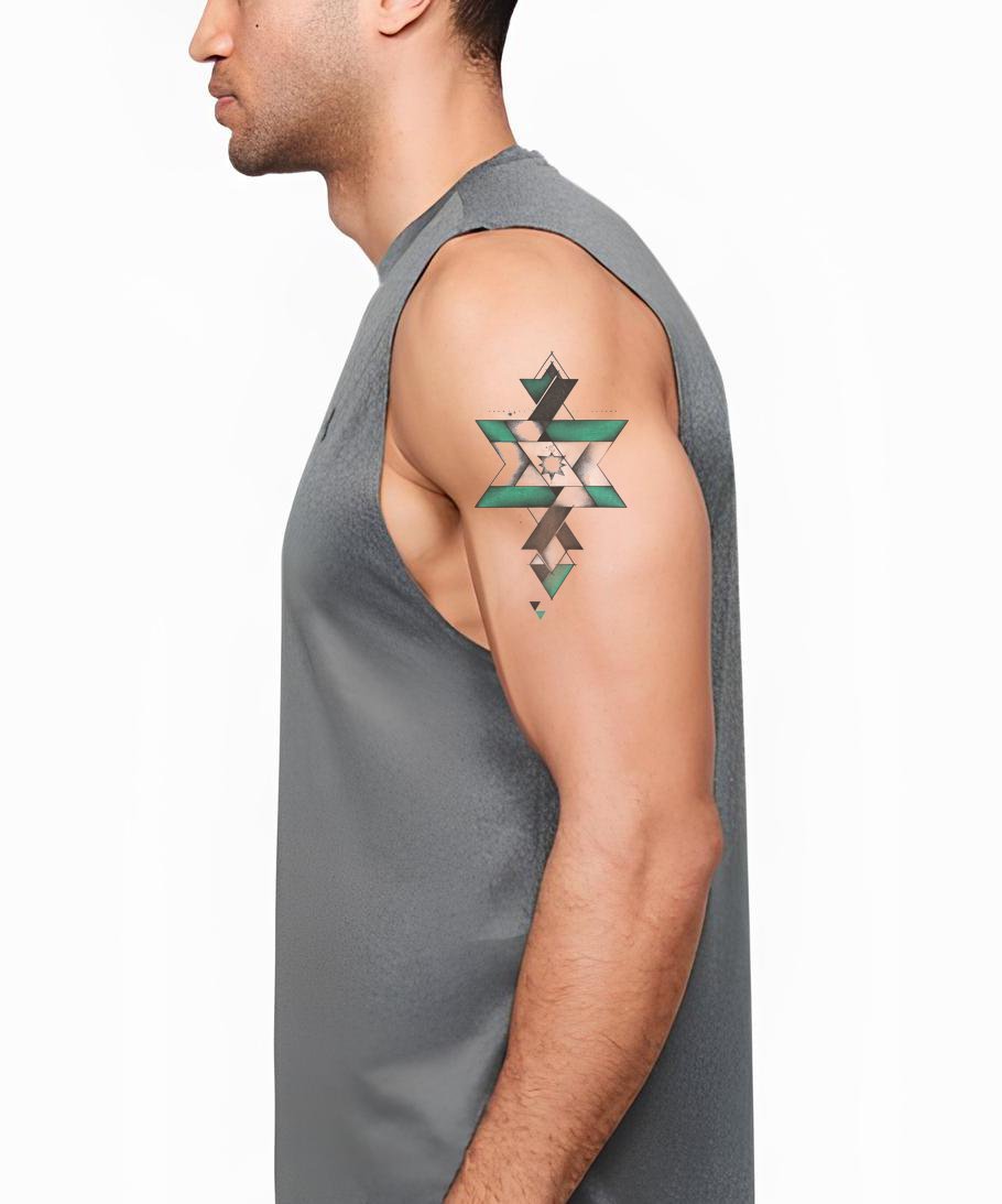 Geometrický hexagramový hranolový tetovací motiv