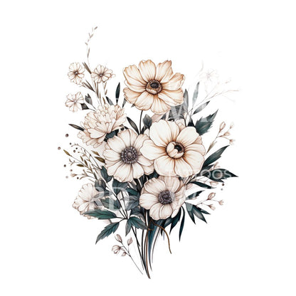 Neo Traditional Bouquet Flowers Tattoo Design
