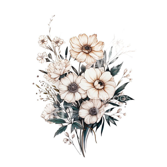 Neo-traditionelles Blumenstrauß-Blumen-Tattoo-Design