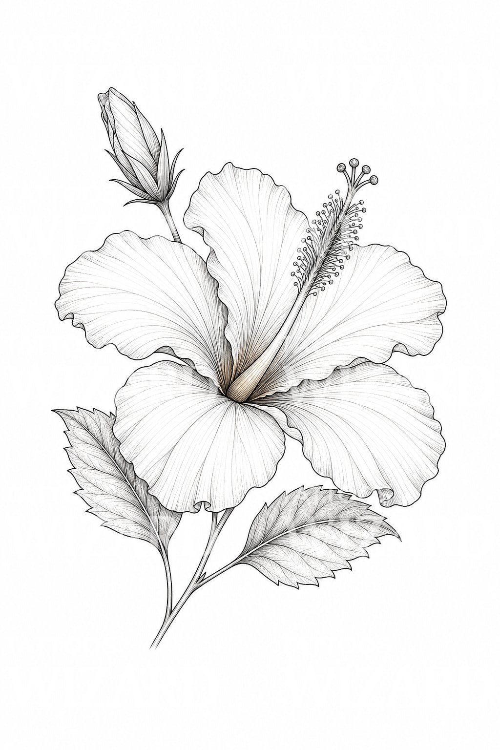 Hibiscus Bloom Fine Line Tattoo Design