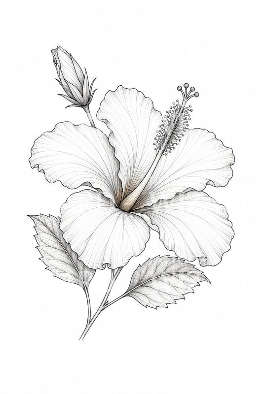 Hibiscus Bloom finomvonalas tetoválásterv