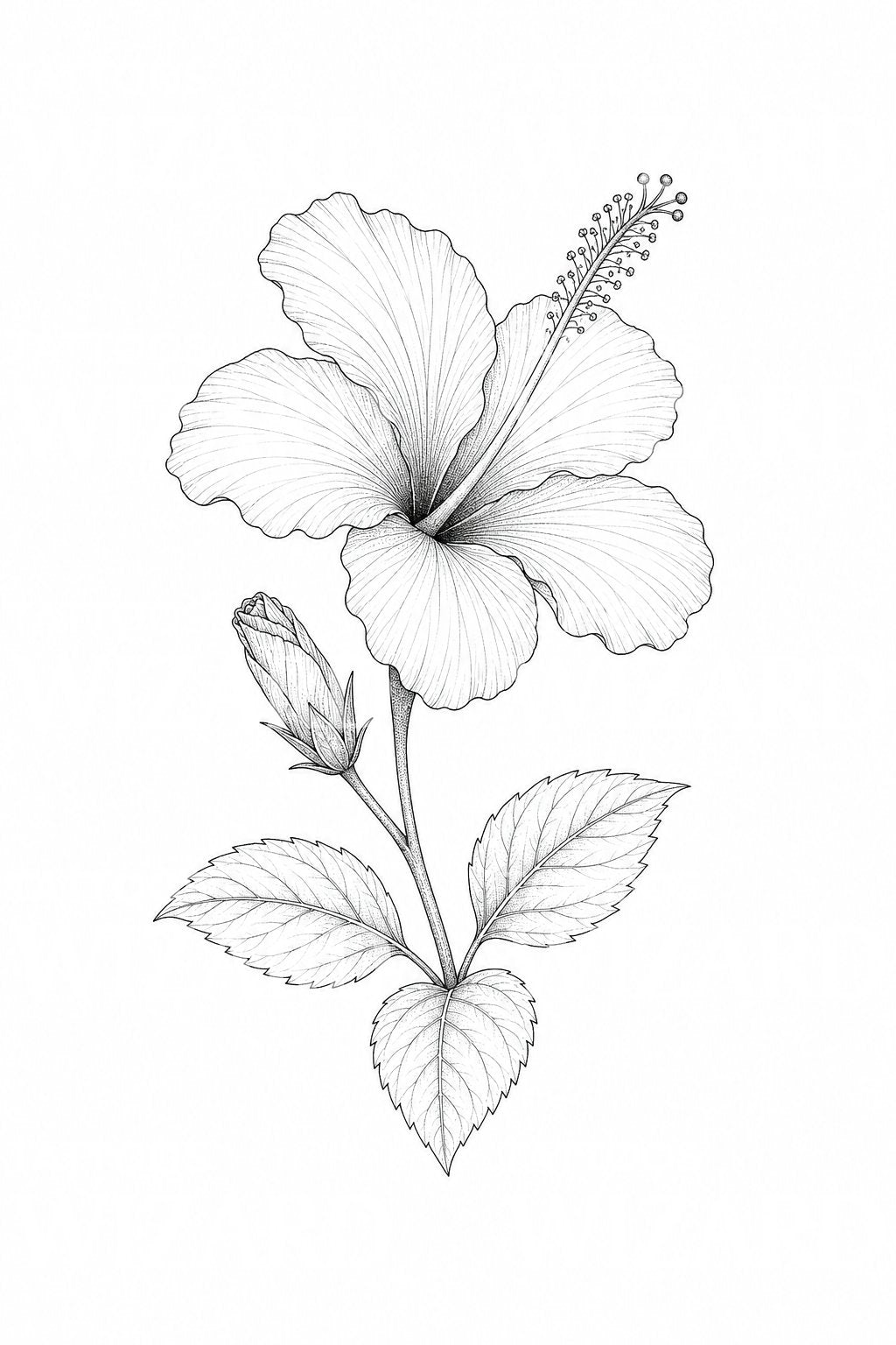 Hibiscus Bloom Fine Line Tattoo Idea
