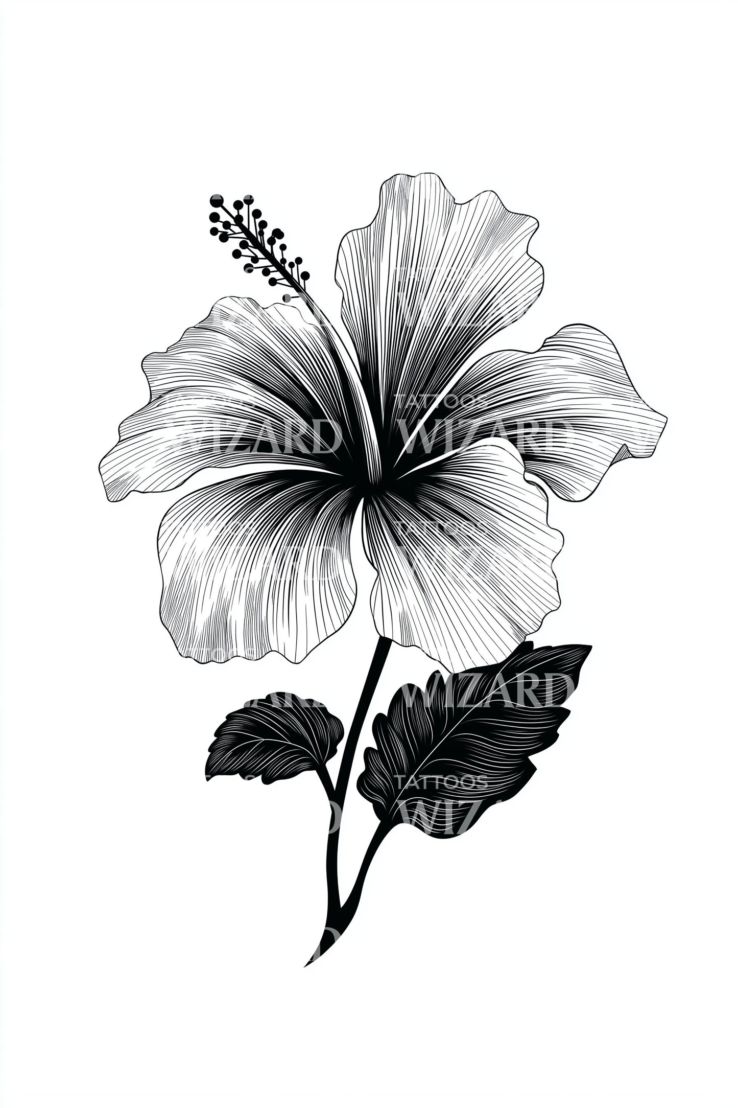 Hibiscus Bloom Linework Tattoo Design