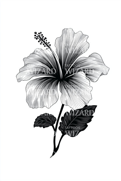 Hibiscus Bloom Linework Tattoo Design
