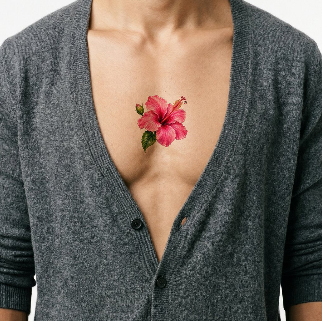 Rosa hibiskus med daggig pistill, tatueringsdesign