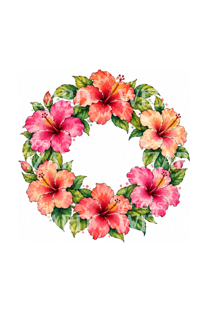 Akvarell-tatuering med hibiskuslei-blomstergirlang