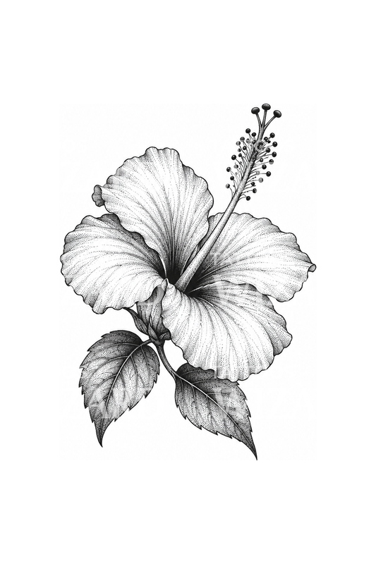 Hibiscus Flower Stippled Tattoo