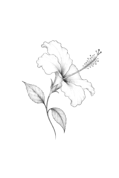 Fineline-tatovering af hibiscusblomst med lang støvdrager