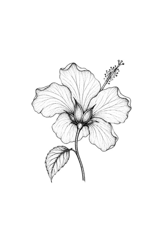 Hibiscus from Behind Fine Line Tattoo Idea