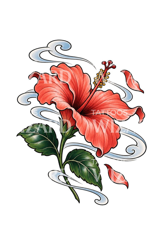 风中木槿日本风纹身插画
