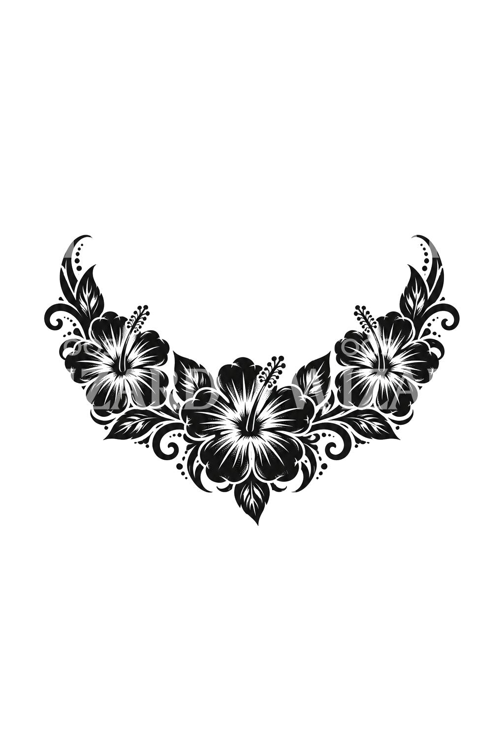 Hibiscus Lei Garland Blackwork Tattoo Design
