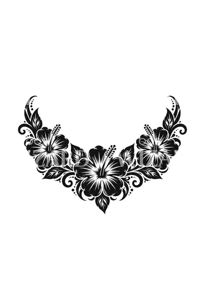 Hibiscus Lei Garland Blackwork Tattoo Design