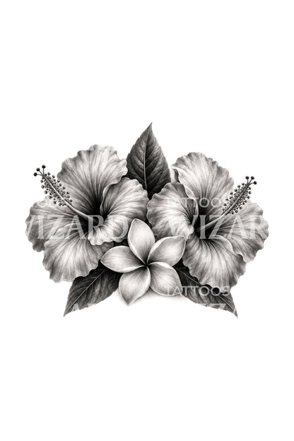 Hibiskus- och plumeriatatuering