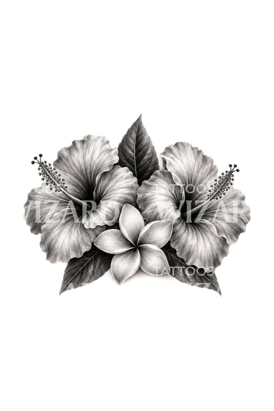 Hibiskus- och plumeriatatuering