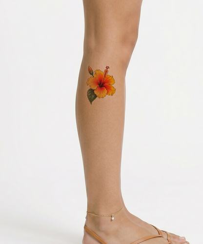 Orange and Yellow Sunset Hibiscus Tattoo Idea