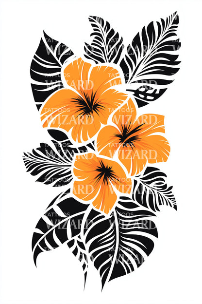 Hibiscus Tribal Cluster Tattoo Design