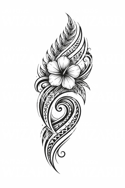 Hibiscus Tribal Flow Tattoo Design