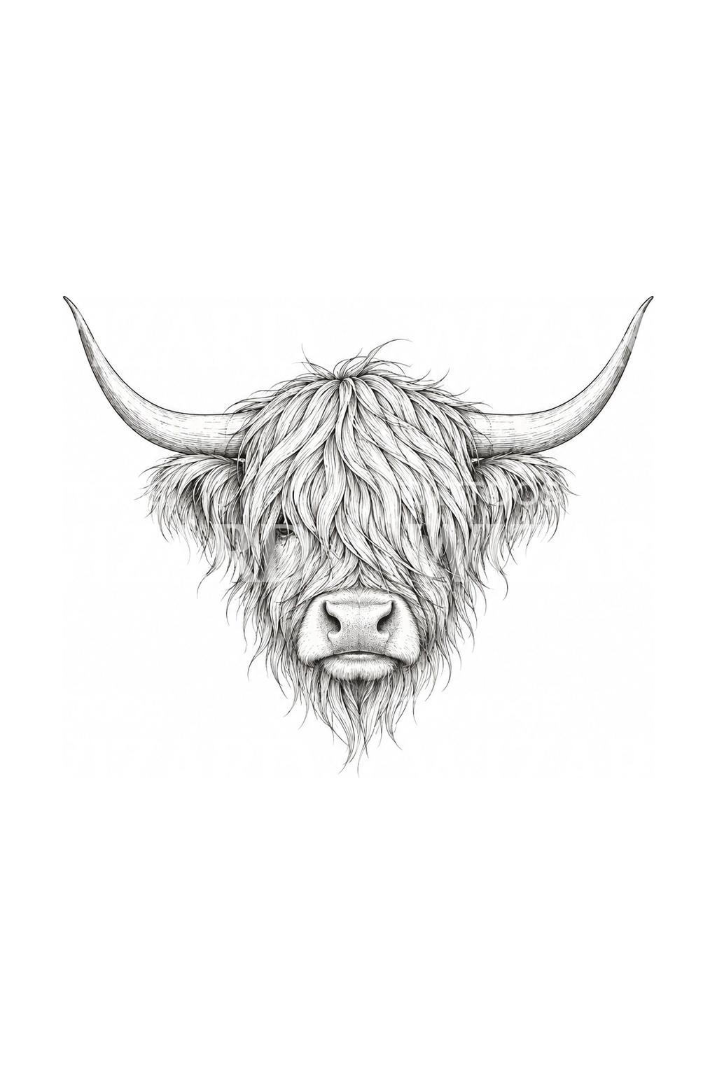 Idea de tatuaje de cabeza de vaca Highland en línea fina