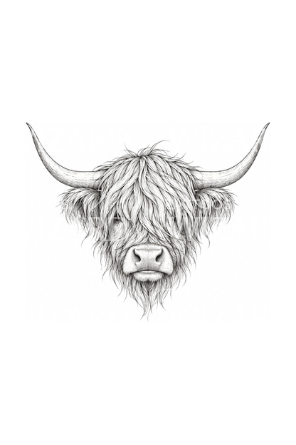 Idea de tatuaje de cabeza de vaca Highland en línea fina