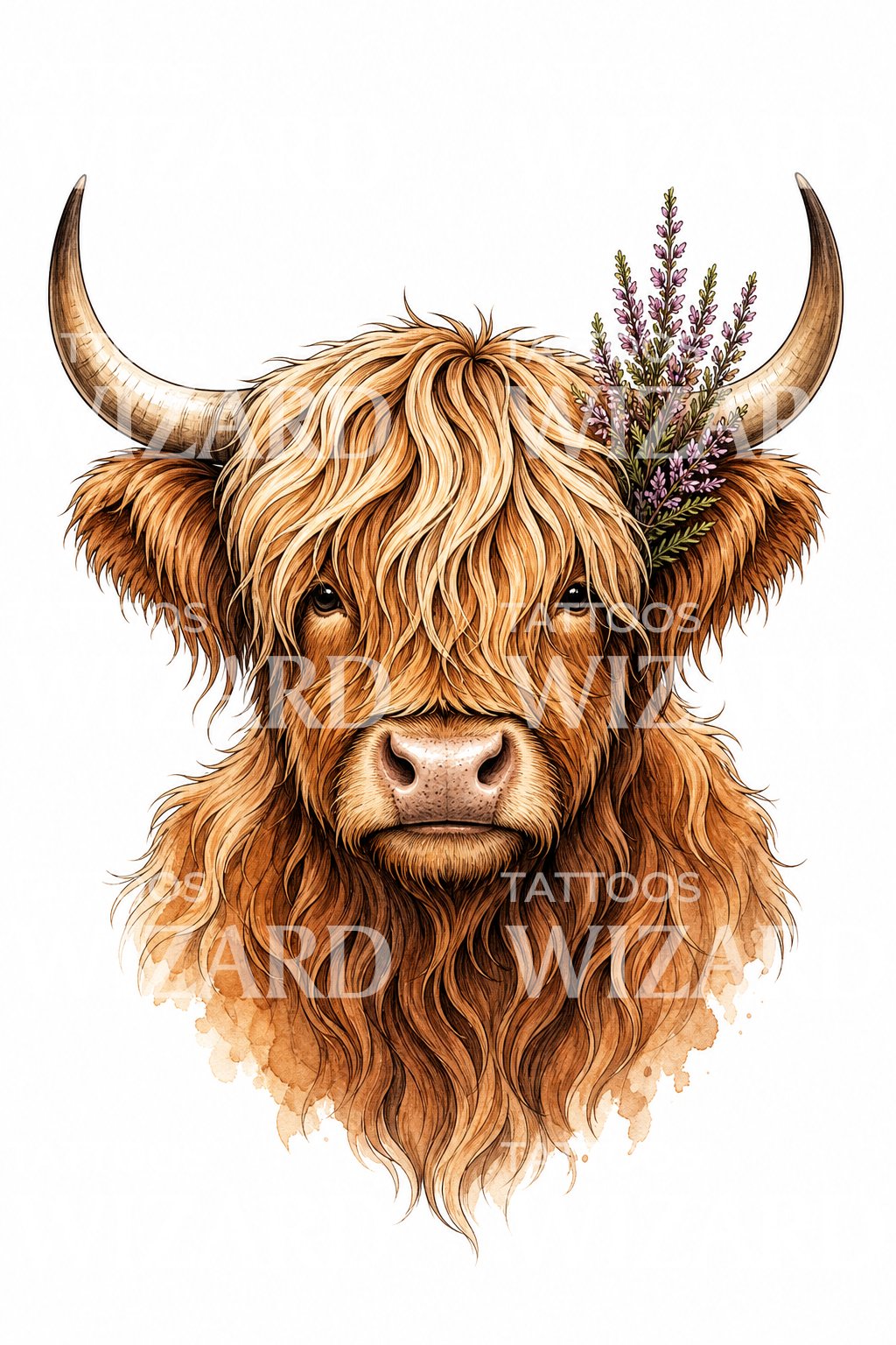 Highland Cow Tattoo Design
