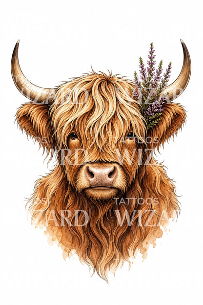 Highland Cow Tattoo Design