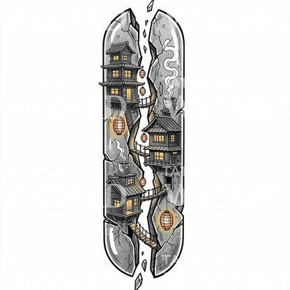 Hillside Teahouse Village Tattoo Design