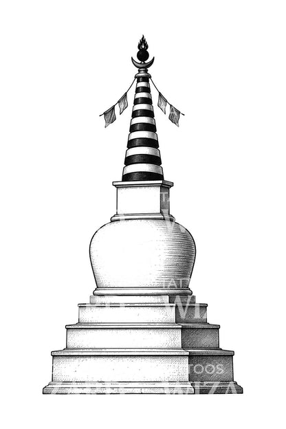 Himalayan Chorten Stupa Tattoo Design