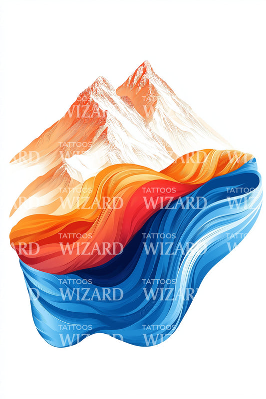 Тату-дизайн с пейзажем гималайской волны