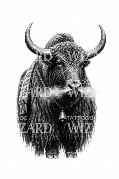 Himalayan Yak with Bell Tattoo Design
