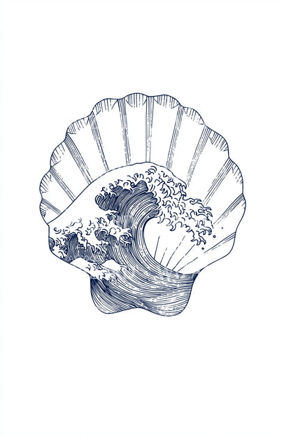 Hokusai Shell Wave Tattoo Design