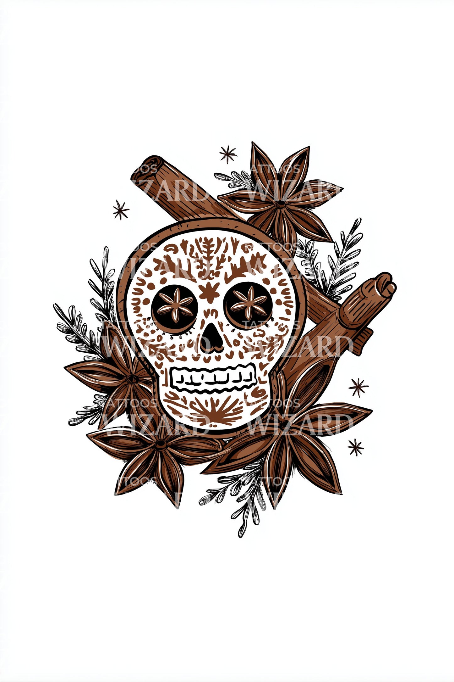 Holiday Spice Sugar Skull Tattoo Design
