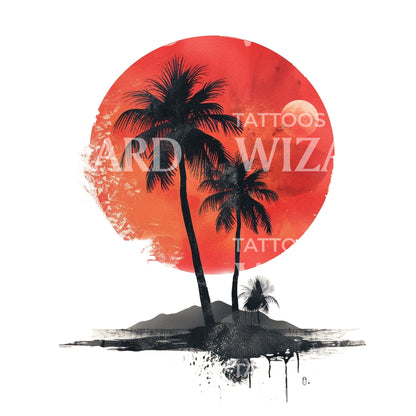 Holiday Sunset Island Tattoo Design