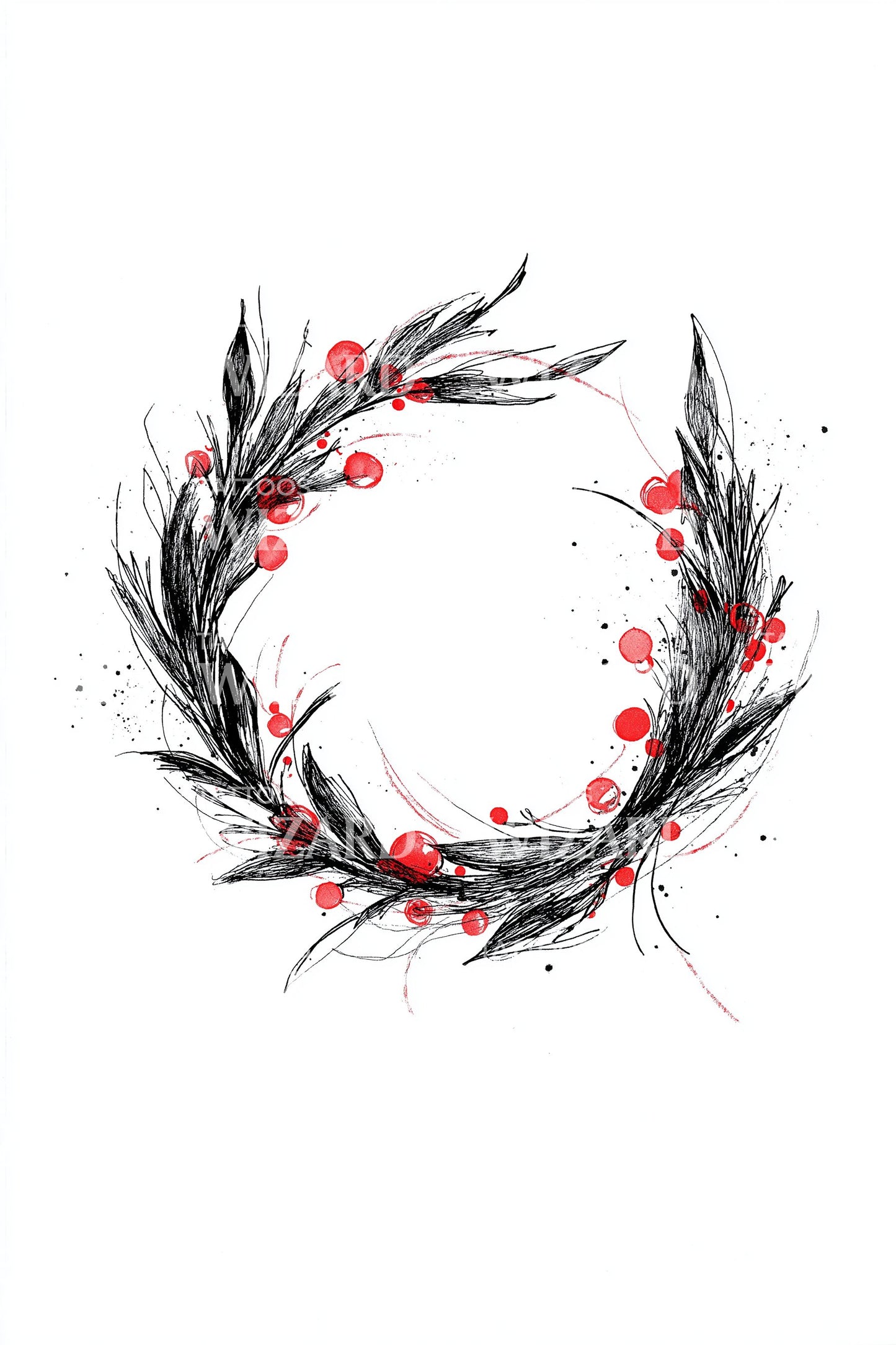 Holiday Wreath with Berries Tattoo Design
