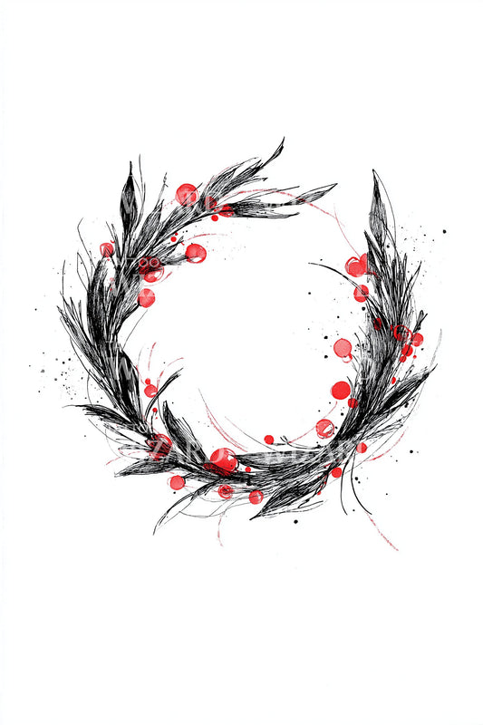 Holiday Wreath with Berries Tattoo Design