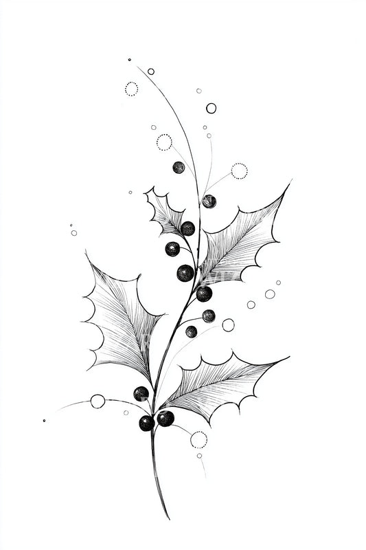 Holly Berry Branch Tattoo Illustration