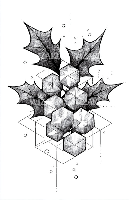 Holly Geometric Cubes Tattoo Design