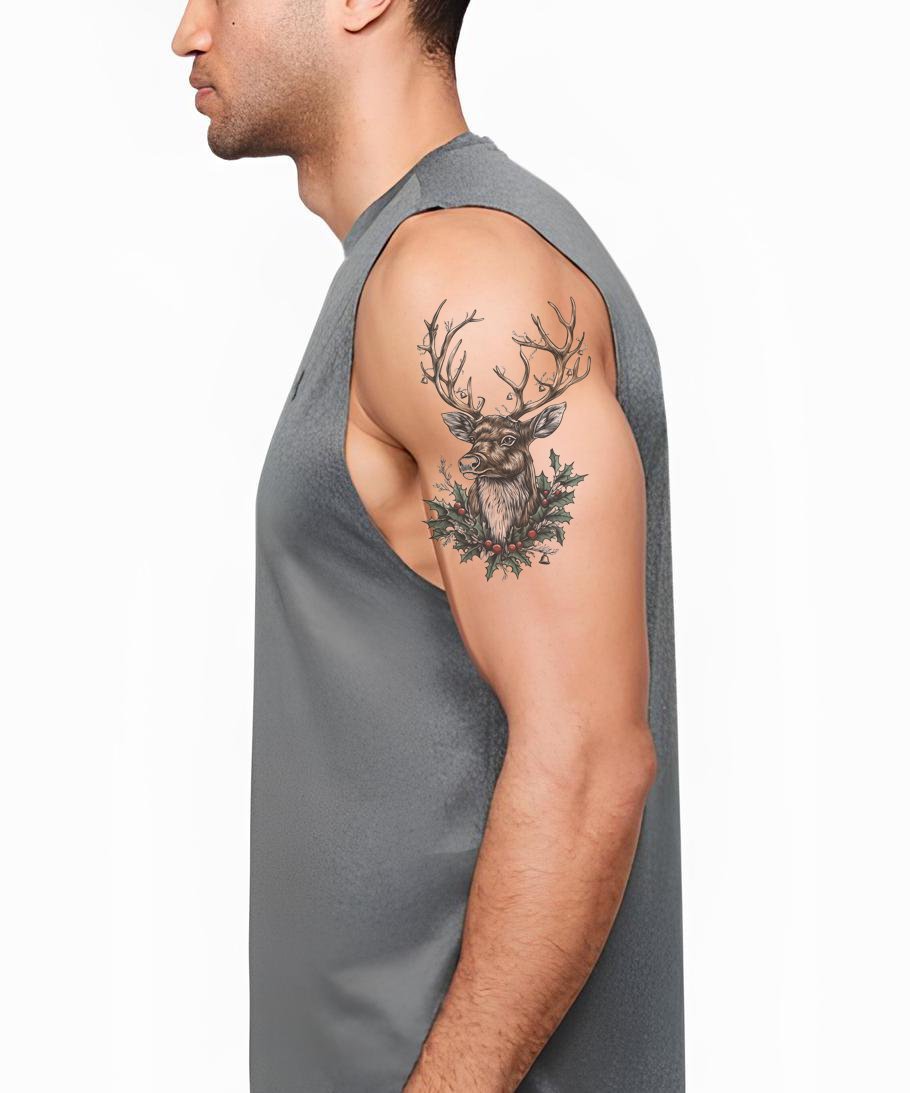 Christmas Holly Stag Tattoo Design