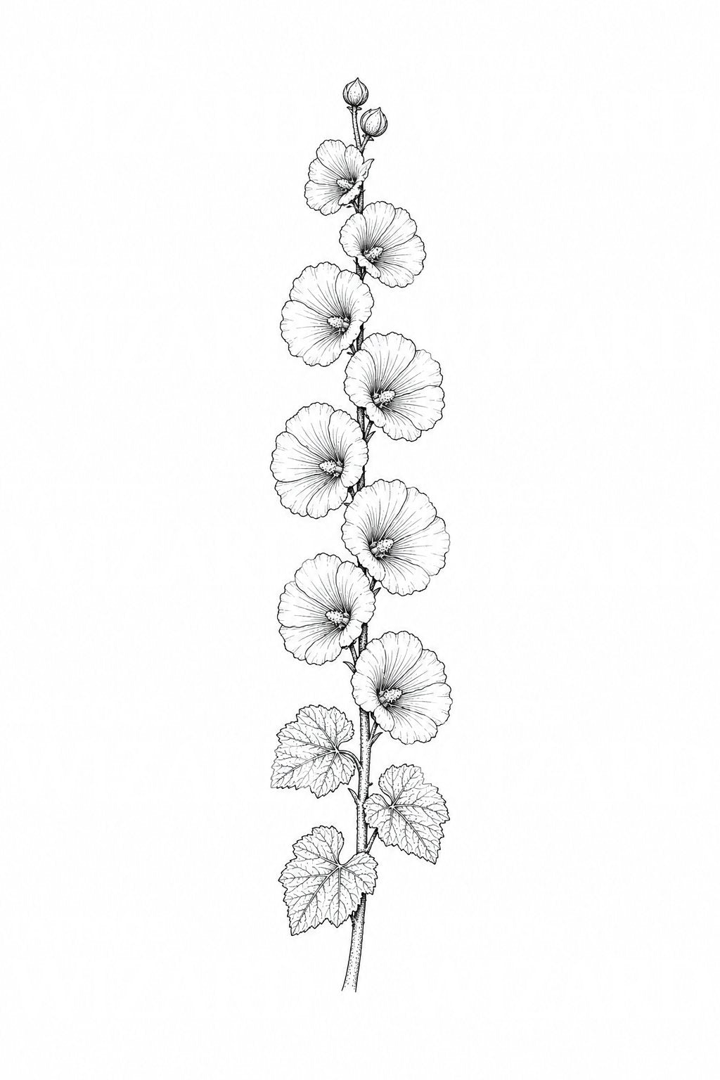 Hollyhock Flower Spire Tattoo Design