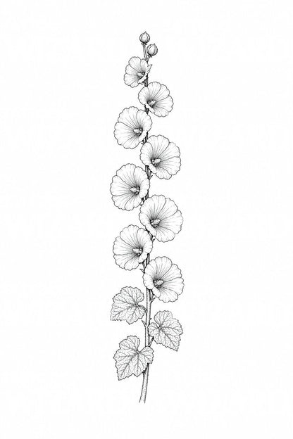 Hollyhock Flower Spire Tattoo Design