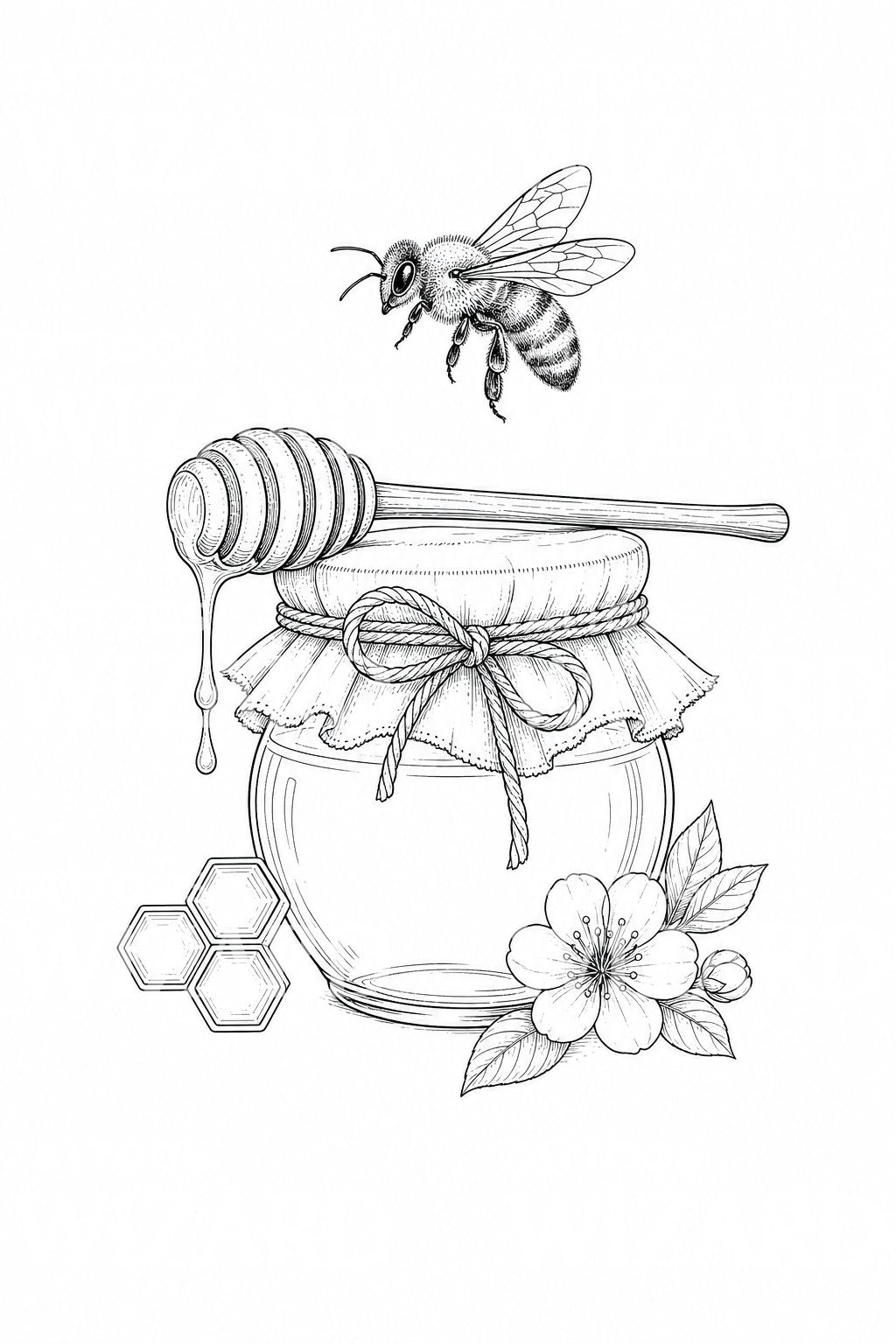 Honey Jar with Bee Tattoo Design