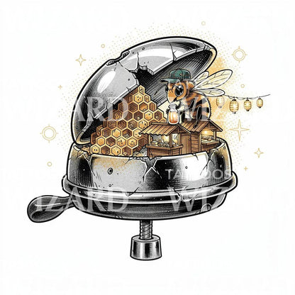 Honeybee Honeycomb Bell Tattoo Design