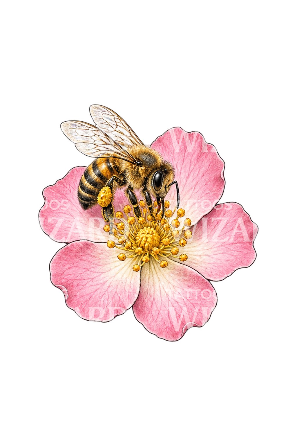 Tatoveringsdesign med honningbi på vild rose