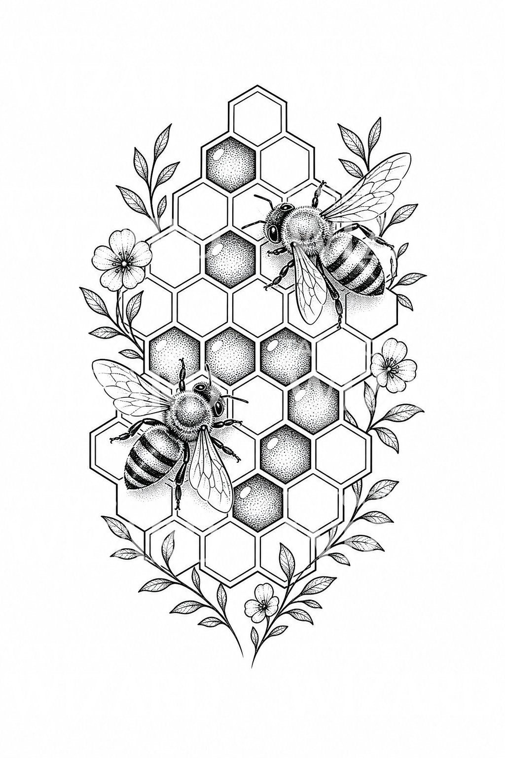Honeycomb and Bees Tattoo Design